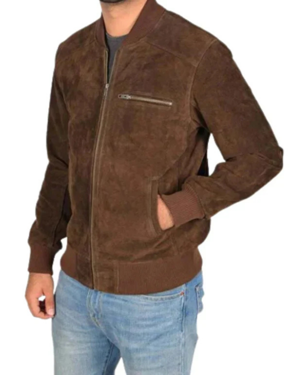 Blouson aviateur en cuir suédé d'agneau véritable pour homme RXMJ0017