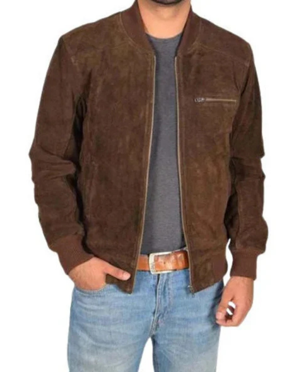 Blouson aviateur en cuir suédé d'agneau véritable pour homme RXMJ0017
