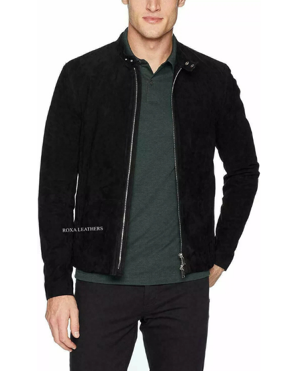 Blouson aviateur en cuir suédé d'agneau véritable pour homme RXMJ0017