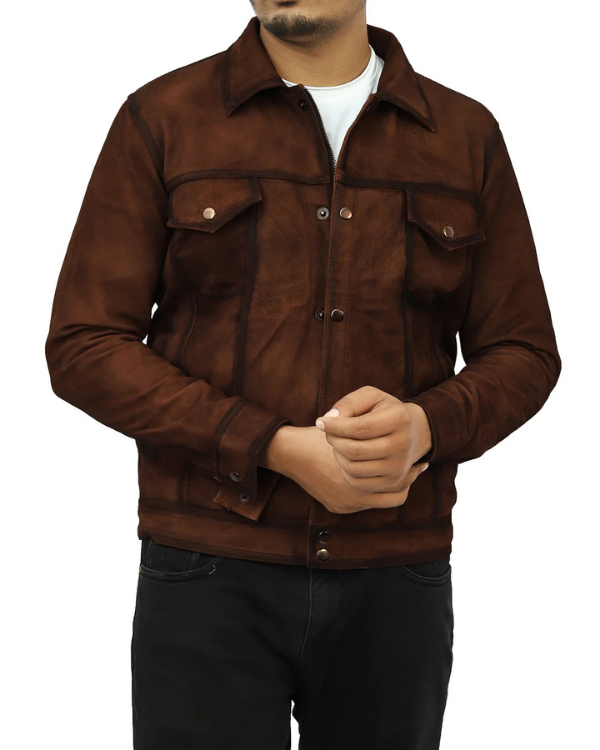 Blouson aviateur en cuir suédé d'agneau véritable pour homme RXMJ0017