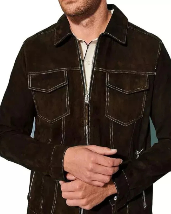 Blouson aviateur en cuir suédé d'agneau véritable pour homme RXMJ0017
