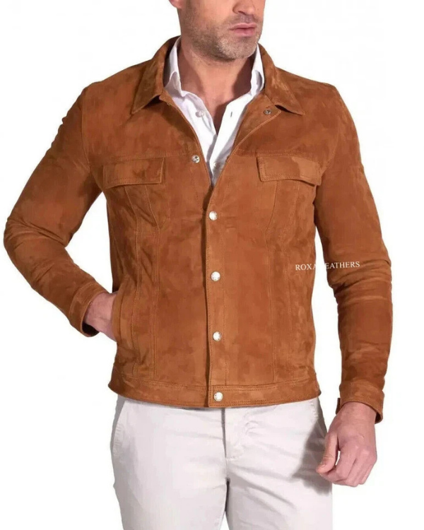 Blouson aviateur en cuir suédé d'agneau véritable pour homme RXMJ0017