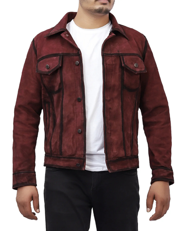 Men's Genuine Lambskin Suede Leather Shirt Denim Jacket RXMJ0047