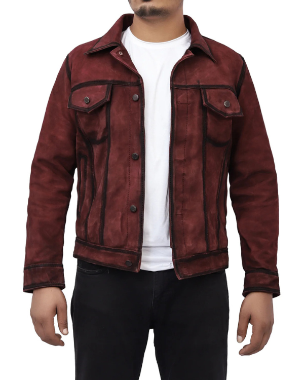 Men's Genuine Lambskin Suede Leather Shirt Denim Jacket RXMJ0047