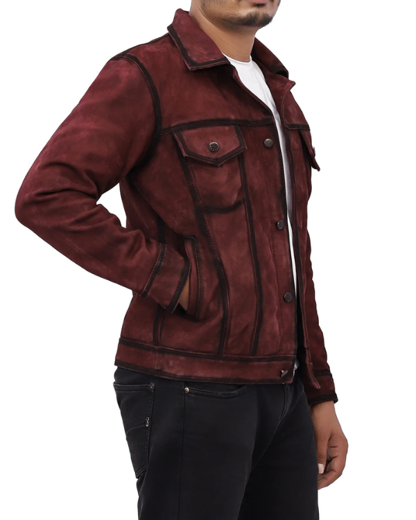 Men's Genuine Lambskin Suede Leather Shirt Denim Jacket RXMJ0047