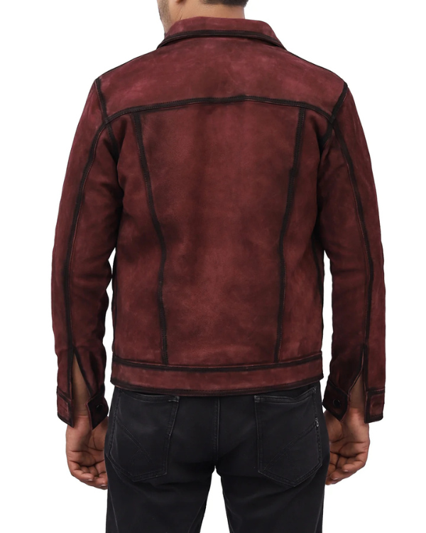 Men's Genuine Lambskin Suede Leather Shirt Denim Jacket RXMJ0047