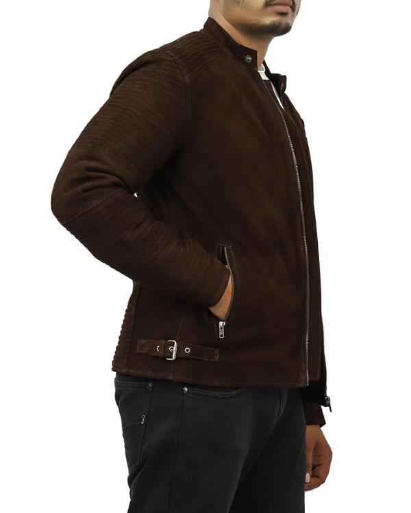 Blouson aviateur en cuir suédé d'agneau véritable pour homme RXMJ0017