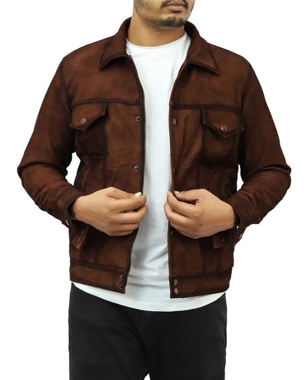 Blouson aviateur en cuir suédé d'agneau véritable pour homme RXMJ0017