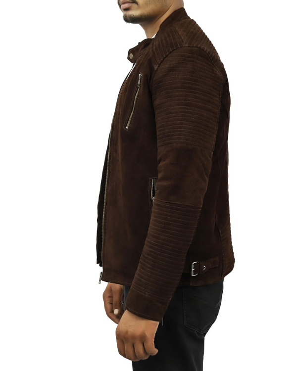 Blouson aviateur en cuir suédé d'agneau véritable pour homme RXMJ0017