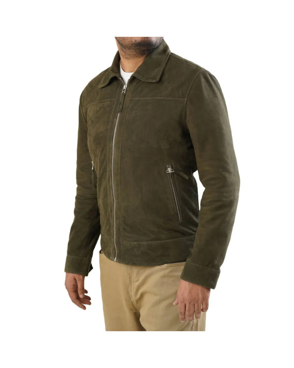 Blouson aviateur en cuir suédé d'agneau véritable pour homme RXMJ0017