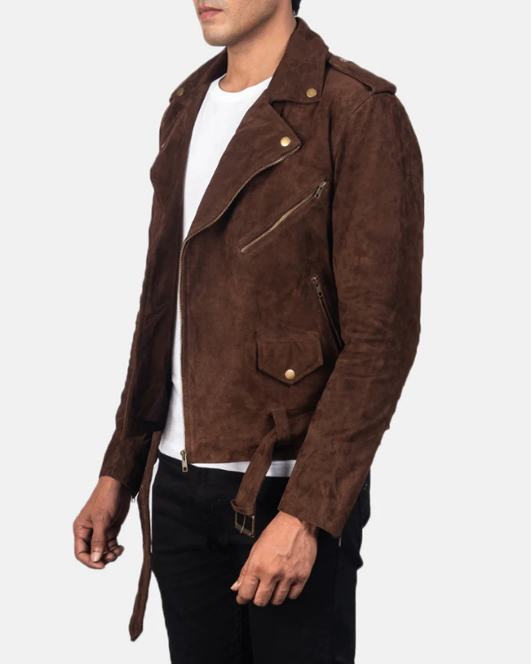 Men's Genuine Lambskin Suede Biker Leather Jacket RXMJ0062