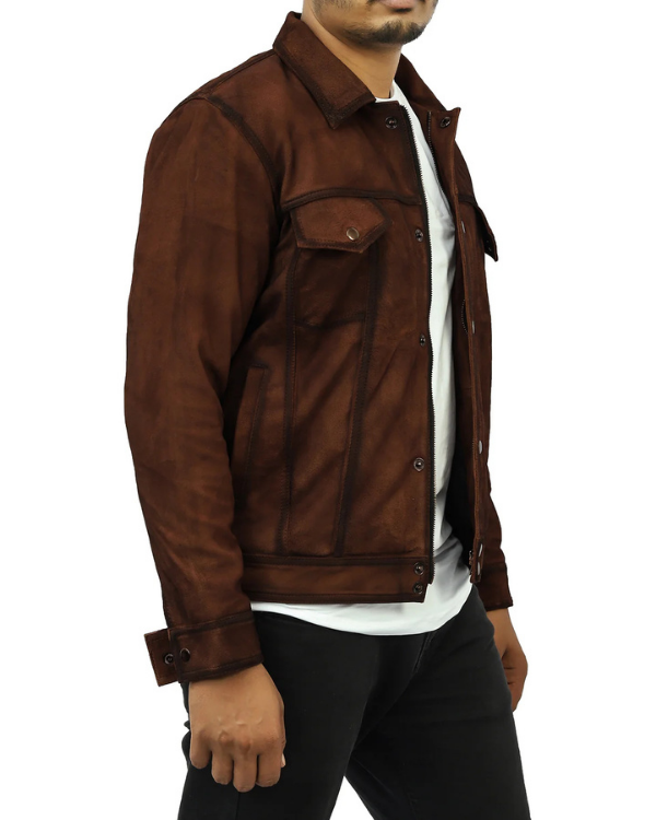 Blouson aviateur en cuir suédé d'agneau véritable pour homme RXMJ0017