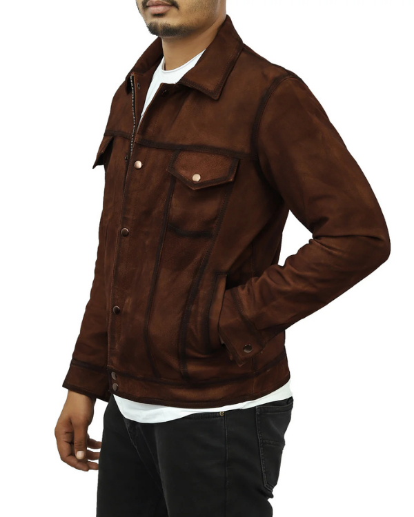 Blouson aviateur en cuir suédé d'agneau véritable pour homme RXMJ0017