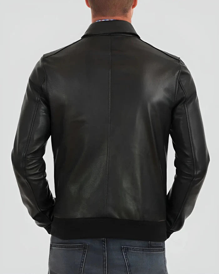 Blouson aviateur en cuir d'agneau véritable pour homme RXMB0010
