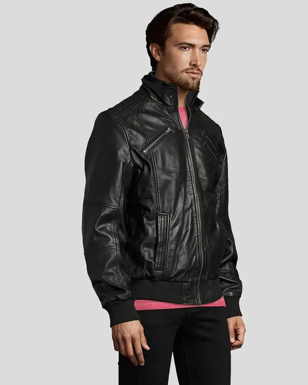 Blouson aviateur en cuir d'agneau véritable pour homme RXMB0011