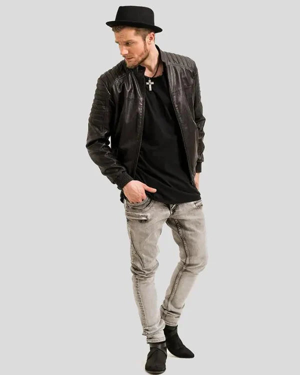 Blouson aviateur en cuir d'agneau véritable pour homme RXMB0012