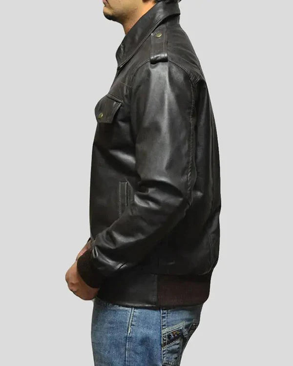 Blouson aviateur en cuir d'agneau véritable pour homme RXMB0013