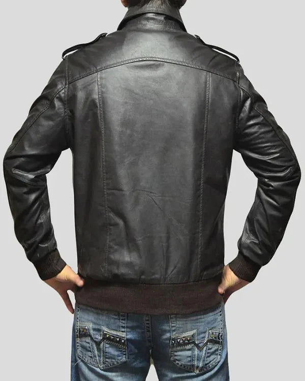 Blouson aviateur en cuir d'agneau véritable pour homme RXMB0013