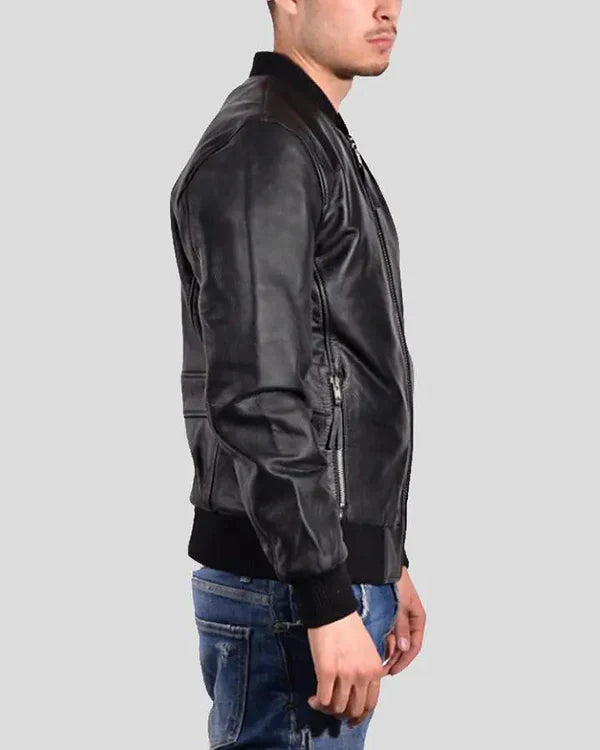 Blouson aviateur en cuir d'agneau véritable pour homme RXMJ0015