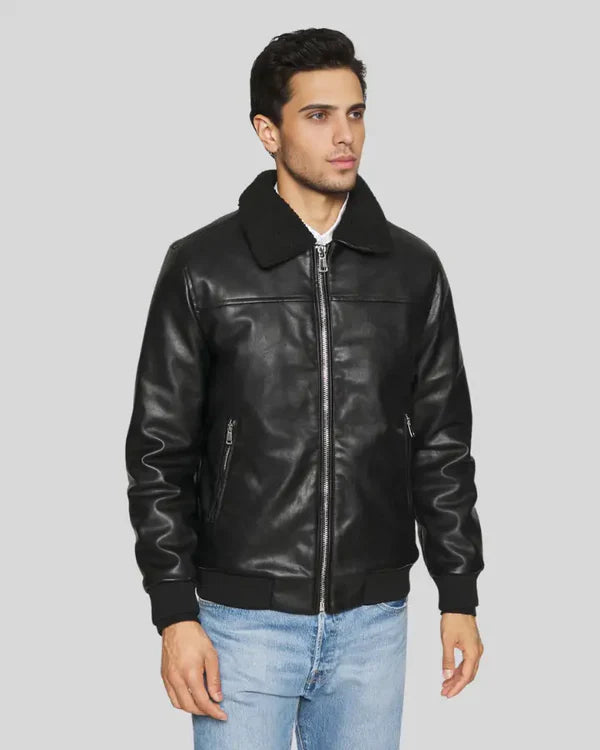 Blouson aviateur en cuir suédé véritable d'agneau pour homme RXMJ0018