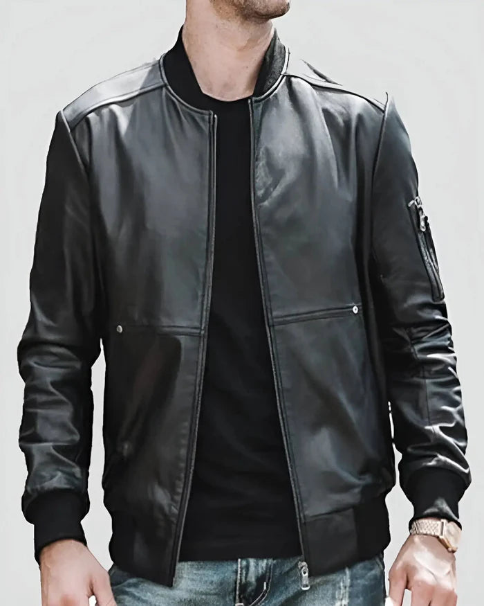 Blouson aviateur en cuir d'agneau véritable pour homme RXMB003