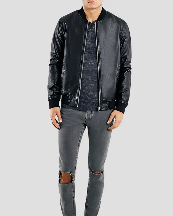 Blouson aviateur en cuir d'agneau véritable pour homme RXMB005