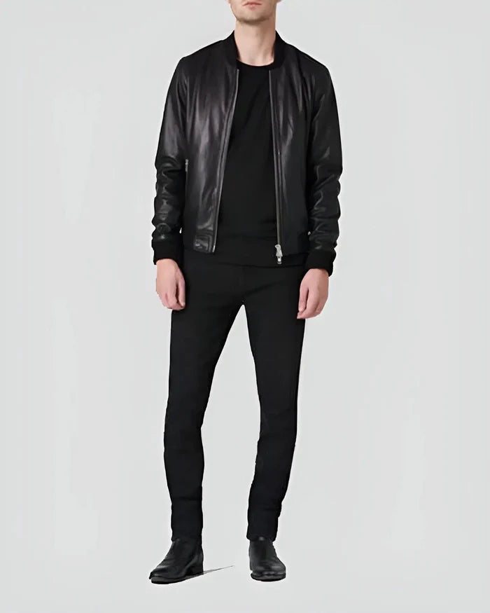 Blouson aviateur en cuir d'agneau véritable pour homme RXMB007
