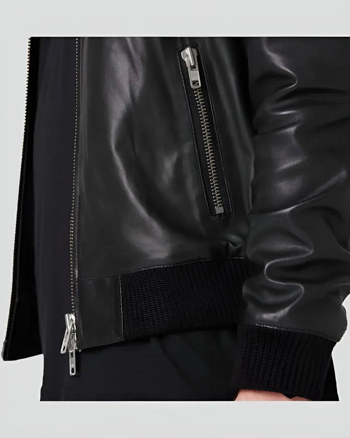 Blouson aviateur en cuir d'agneau véritable pour homme RXMB007