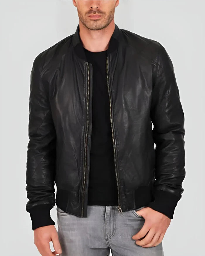 Blouson aviateur en cuir d'agneau véritable pour homme RXMB008