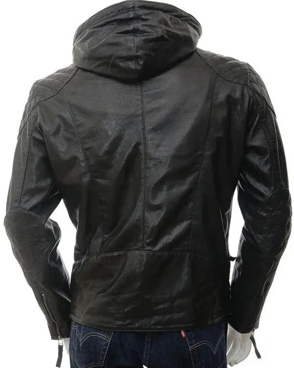 Men's Genuine Lambskin Real Hooded Leather Jacket RXMJ0017