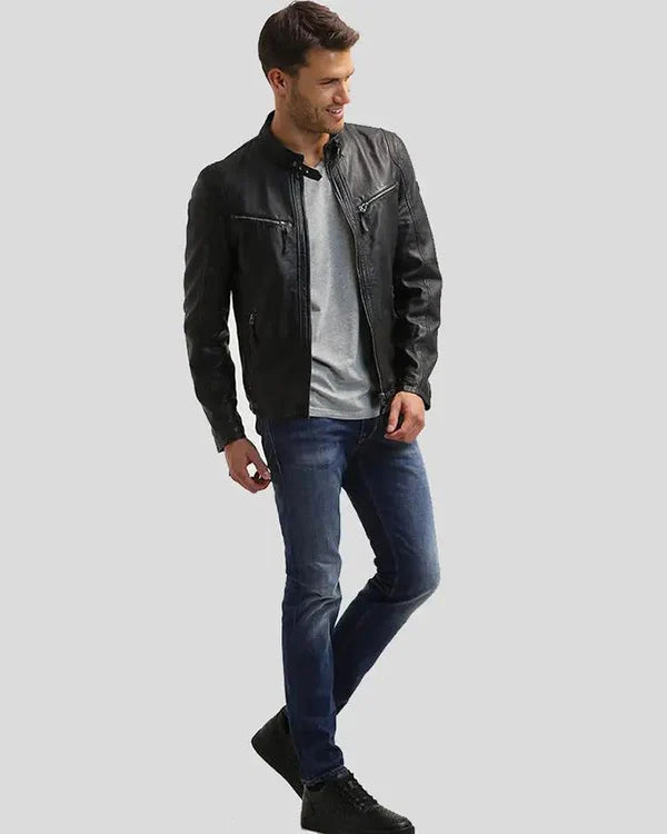 Men's Genuine Lambskin Real Leather Jacket RXMJ004