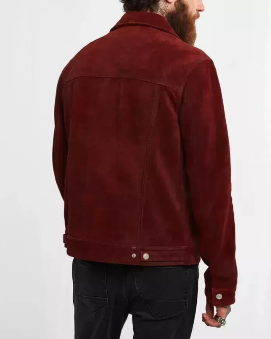 Men's Genuine Lambskin Suede Trucker Jean Leather Jacket RXMJ0020