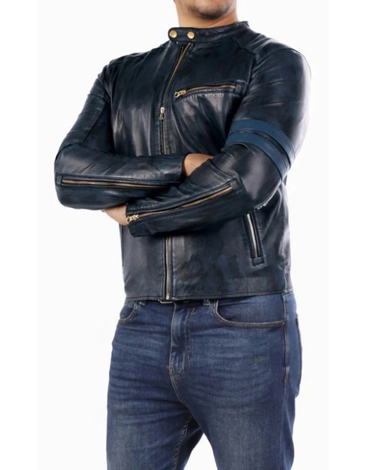 Men's Genuine Lambskin Leather Biker Jacket RXMJ0051
