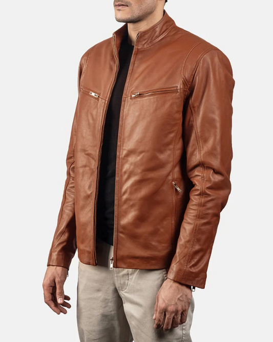 Men's Genuine Lambskin Leather Bomber Jacket RXMJ0042