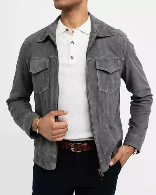 Men's Genuine Lambskin Suede Denim Leather Jacket RXMJ0022