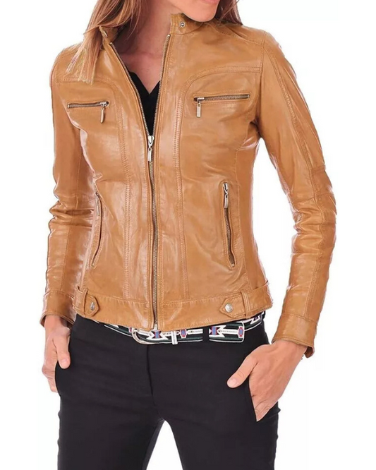 Women's Genuine Lambskin Real Leather Jacket RXWJ0034