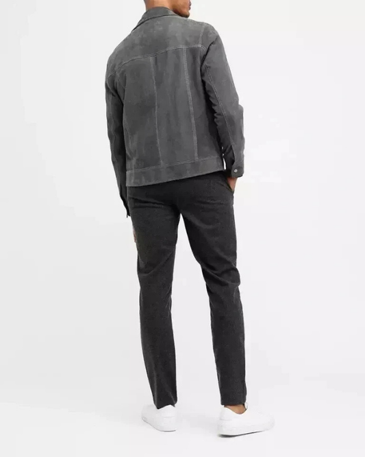 Men's Genuine Lambskin Suede Denim Leather Jacket RXMJ0022