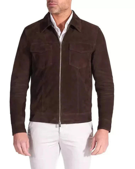 Men's Genuine Lambskin Suede Bomber Leather Jacket RXMJ0023