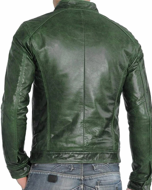 Men's Genuine Lambskin Leather Biker Jacket RXMJ0052