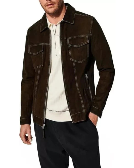 Men's Genuine Lambskin Suede Leather Jacket RXMJ0018