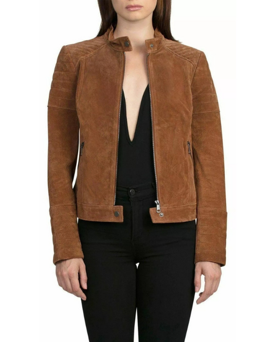 Women's Genuine Lambskin Real Suede Leather Jacket RXWJ0016