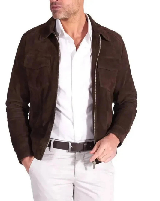 Men's Genuine Lambskin Suede Bomber Leather Jacket RXMJ0023