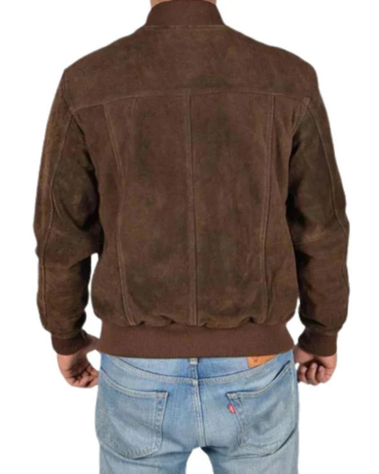 Men's Genuine Suede Lambskin Leather Bomber Jacket RXMJ0053