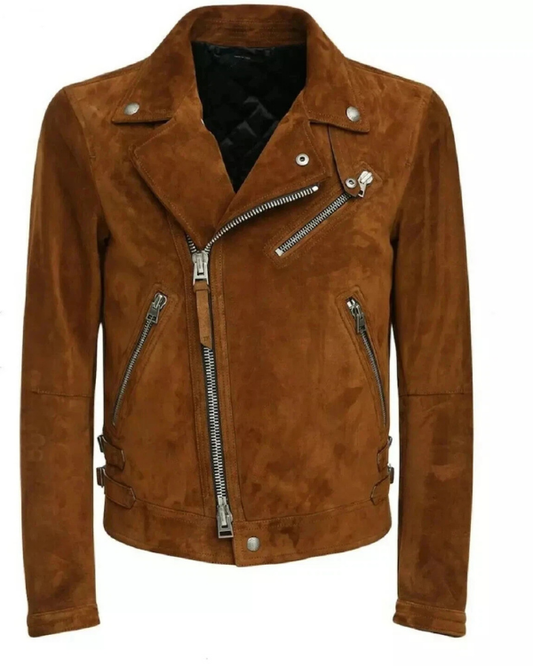 Men's Genuine Lambskin Suede Biker Leather Jacket RXMJ0024