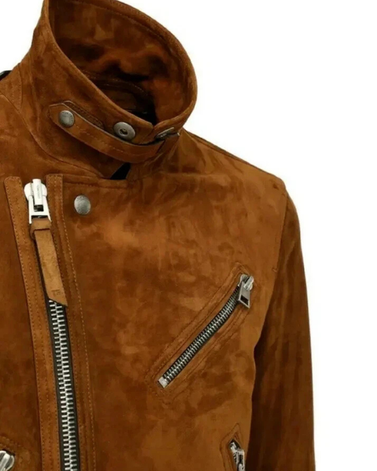 Men's Genuine Lambskin Suede Biker Leather Jacket RXMJ0024