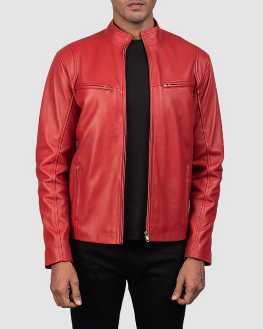 Men's Genuine Lambskin Leather Bomber Jacket RXMJ0044