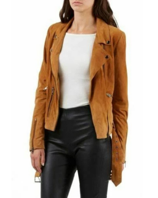 Women's Genuine Lambskin Real Suede Leather Jacket RXWJ0017