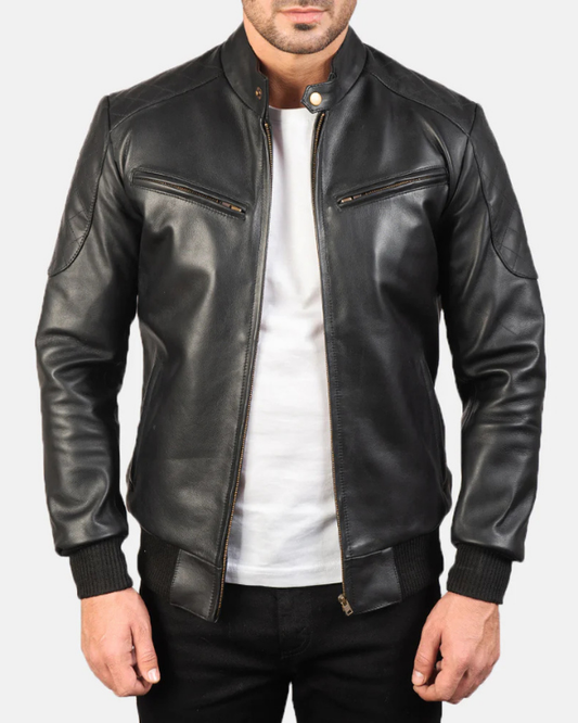 Men's Genuine Lambskin Leather Bomber Jacket RXMJ0055
