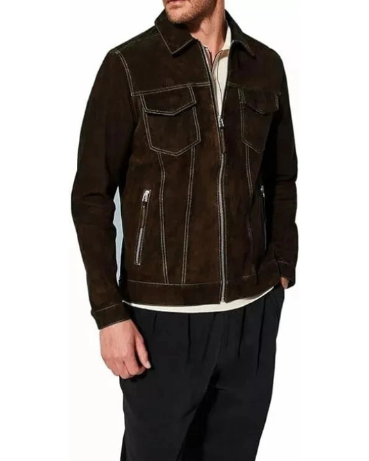 Men's Genuine Lambskin Suede Leather Jacket RXMJ0018