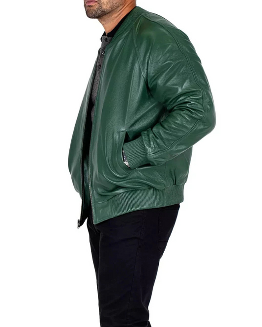 Men's Genuine Lambskin Bomber Leather Jacket RXMB002
